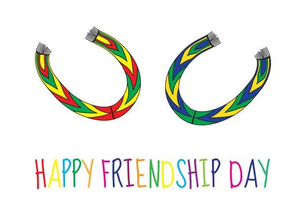 Tarjeta de felicitación con un feliz día de amistad. Tarjeta de felicitación con brazalete de amistad, pulsera. Ilustración vectorial — Vector de stock