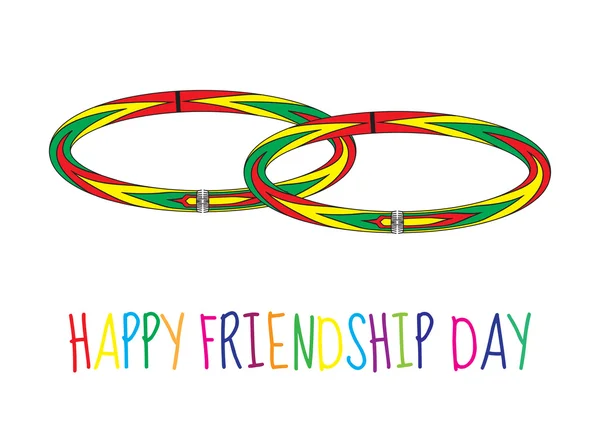 Tarjeta de felicitación con un feliz día de amistad. Tarjeta de felicitación con brazalete de amistad, pulsera. Ilustración vectorial — Vector de stock