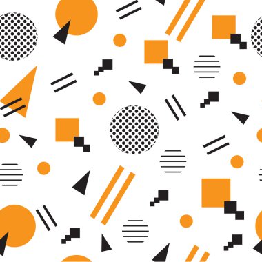 Geometrik şekillerle minimalist desen. Modern arka plan. Hippi tarzı doku. Memphis tarzı. Vektör çizim