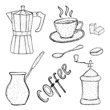 Eskiz malzemesi koleksiyonu, el çizimi, klasik tarz. vektör illüstrasyonu;