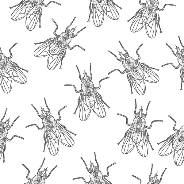 Mosca insecto textura sin costuras. Papel pintado de mosca, fondo. Doodle, estilo sketch. Diseño moderno. Ilustración vectorial — Archivo Imágenes Vectoriales