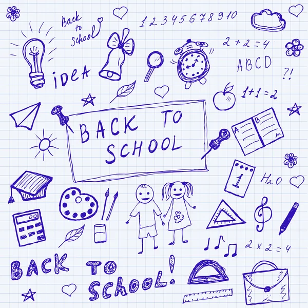 Back to school doodles. Hand drawn school icons set. Sketch school icons set. Vector illustration. — Stock Vector