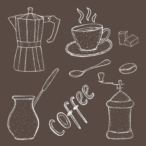 Collection of coffee sketch tool, hand drawing, vintage style. vector illustration; — Stock Vector