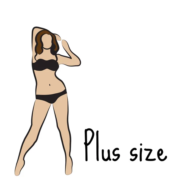 Flicka siluett skiss plus storlek modell. Kurvig kvinna symbol. Vektorillustration — Stock vektor