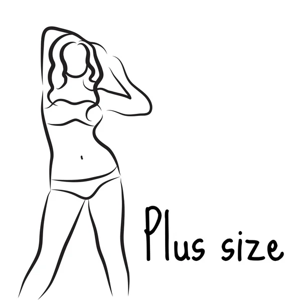 Flicka siluett skiss plus storlek modell. Kurvig kvinna symbol. Vektorillustration — Stock vektor