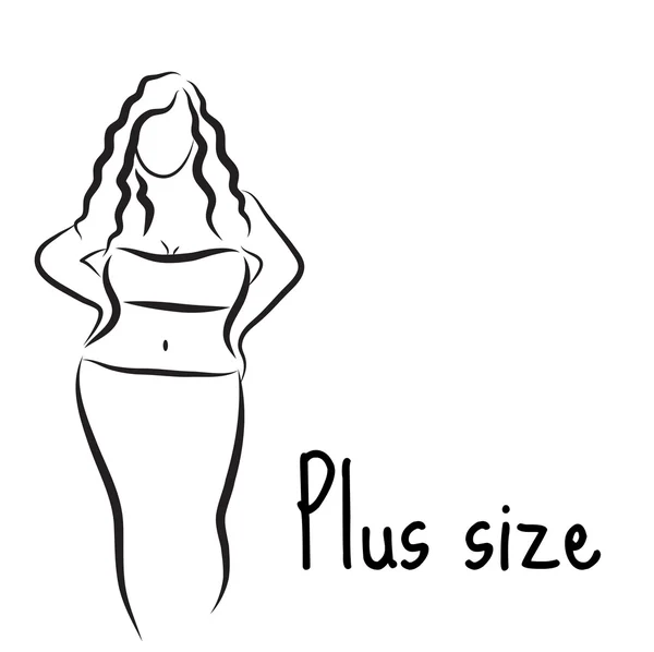 Ragazza schizzo silhouette modello plus size. Simbolo donna curvy. Illustrazione vettoriale — Vettoriale Stock