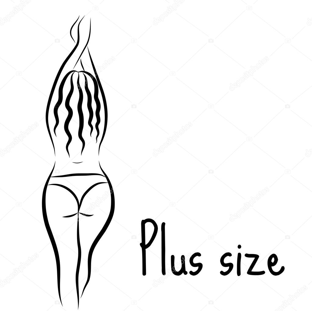 Girl silhouette sketch plus size model. Curvy woman symbol. Vector illustration