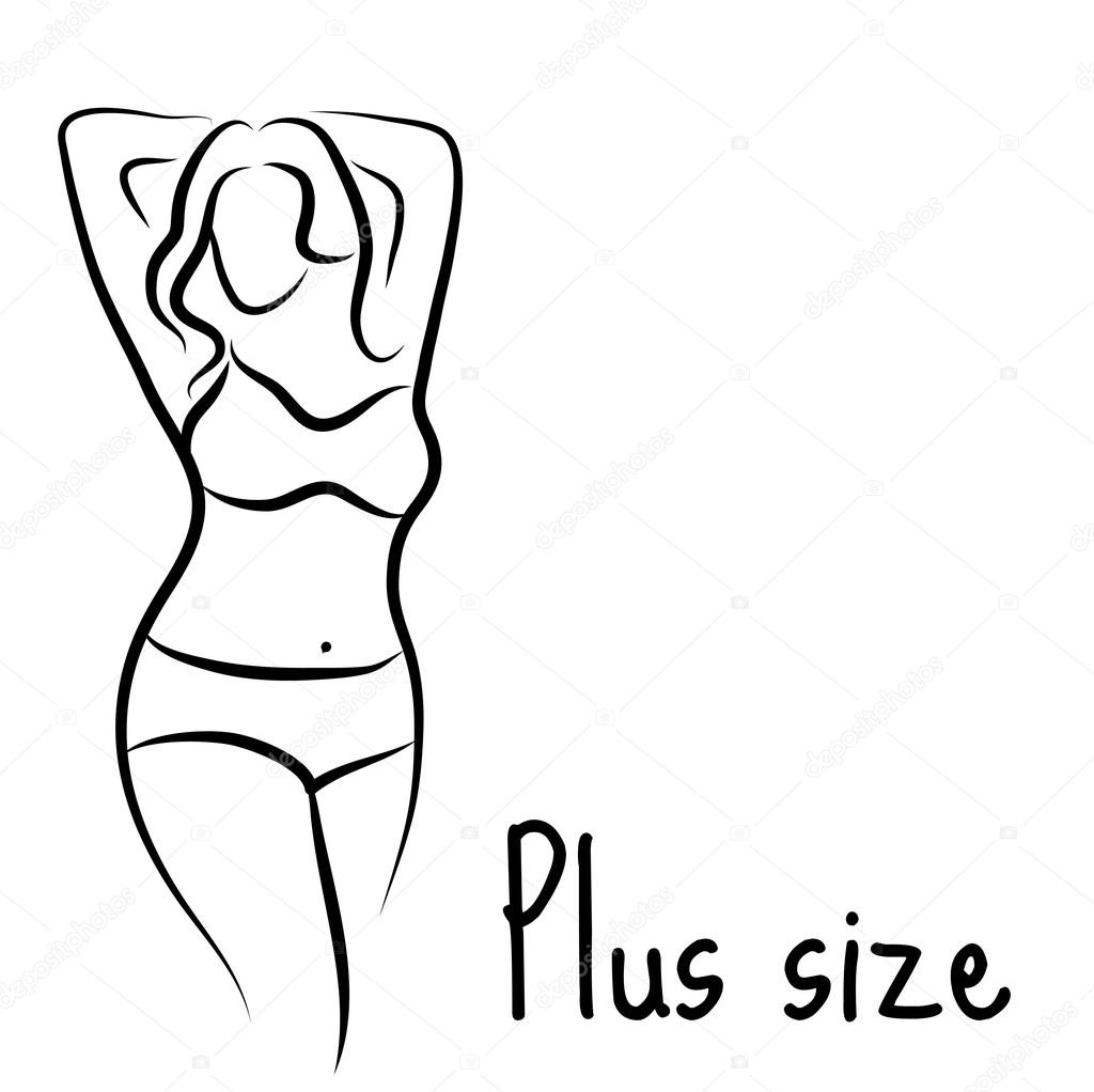 Girl silhouette sketch plus size model. Curvy woman symbol. Vector illustration