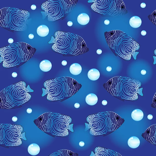 천사 물고기 원활한 패턴, 수중 배경, 바다 벽지. 벡터 일러스트레이션 — 스톡 벡터