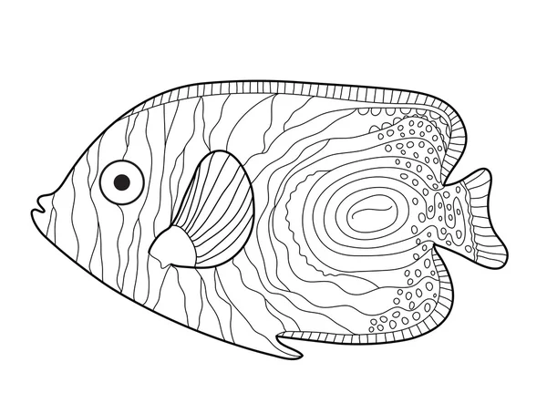 Fish Sketch estilo garabato. Dibujo manual. Libro para colorear peces. Ilustración vectorial — Vector de stock