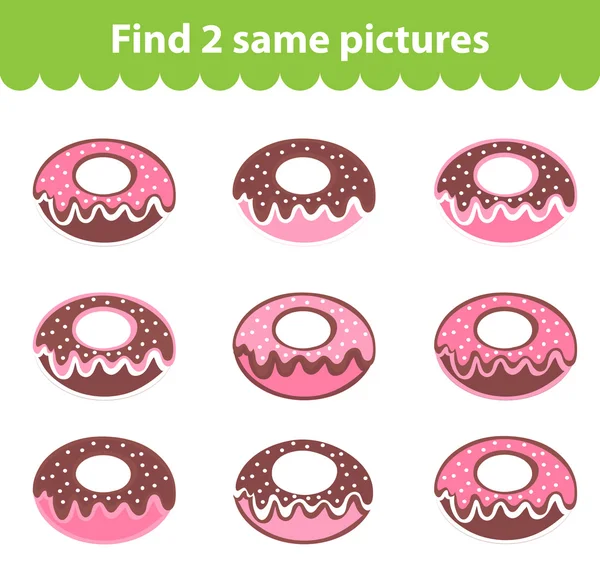儿童教育游戏。找到两张相同的图片。游戏的甜甜圈集找到两张相同的图片。矢量插图. — 图库矢量图片