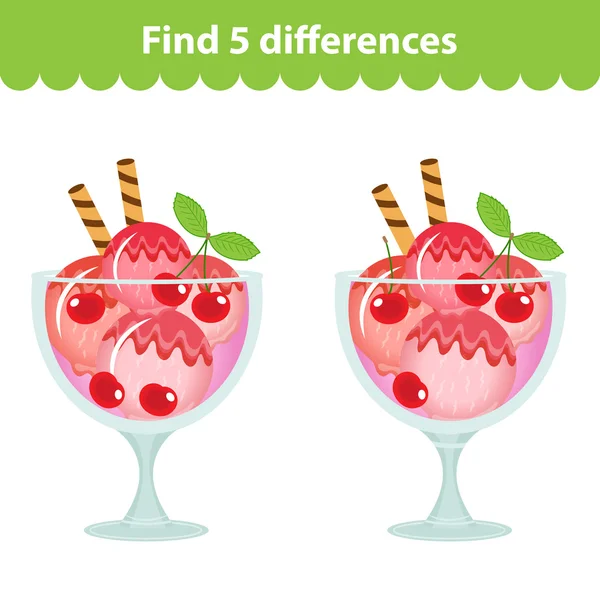 Juego educativo para niños. Encuentra las 5 diferencias en la imagen. Imagen de helado para el juego Encuentra las 5 diferencias. Encontrar el juego de diferencia. Ilustración vectorial . — Vector de stock