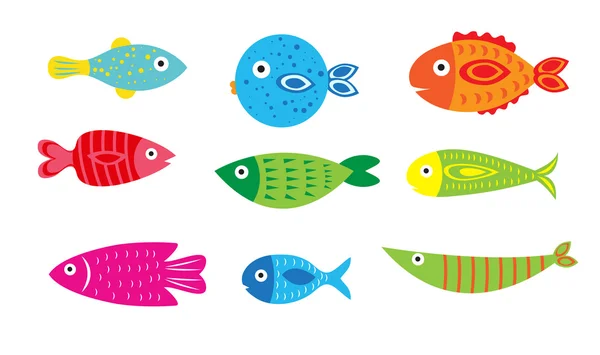 Desenhos animados conjunto de peixes do bebê, ilustração vetorial de um peixe — Vetor de Stock