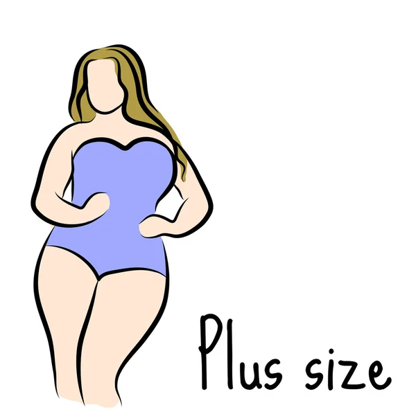 Esbozo de chica más modelo de tamaño. Mujer curvilínea. Ilustración vectorial — Vector de stock