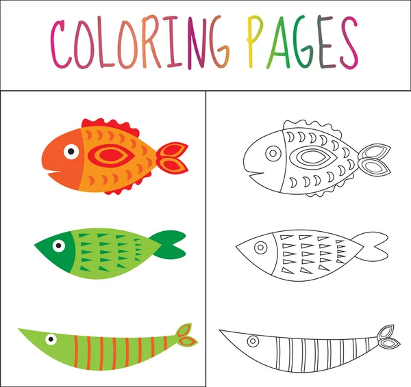 Livre à colorier. Mets du poisson. Croquis et version couleur. Coloriage pour les enfants. Illustration vectorielle — Image vectorielle