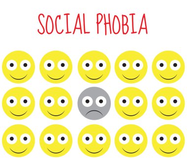 social phobia smiley vector, fear and depression. Vector illustration clipart