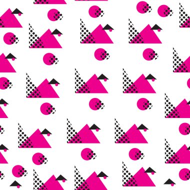 Geometrik şekillerle minimalist desen. Modern arka plan. Hippi tarzı doku. Memphis tarzı. Vektör çizim