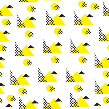 Geometrik şekillerle minimalist desen. Modern arka plan. Hippi tarzı doku. Memphis tarzı. Vektör çizim