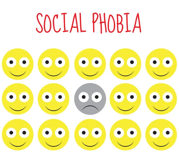 Sosyal fobi gülen vektör, korku ve depresyon. Vektör çizim — Stok Vektör