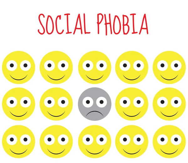 Social fobi smiley vektor, frygt og depression. Vektorillustration – Stock-vektor