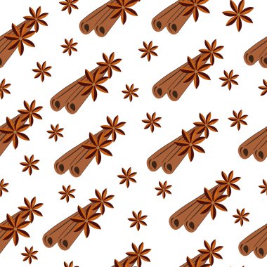 Tarçın çubukları ve çiçek dikişsiz doku, tarçın arka plan duvar kağıdı. Vektör çizimi