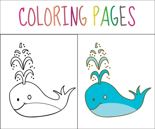 Сторінка розмальовки, кит. Ескіз і кольорова версія. Розмальовки для дітей. Векторні ілюстрації — стоковий вектор