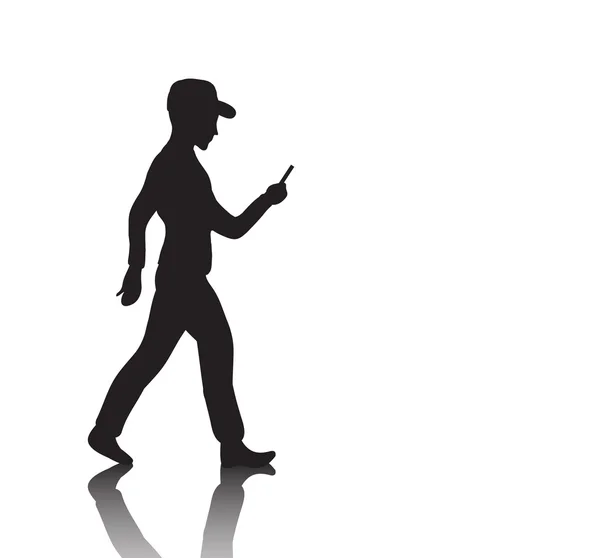Силуэт человека, держащего в руках мобильный телефон, играет в игру. Векторная иллюстрация — стоковый вектор
