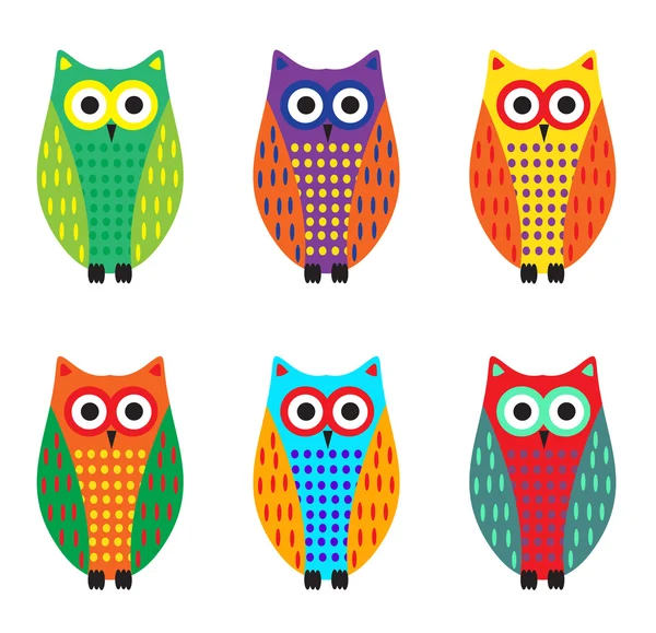 Baby owl cartoon set, cute colorful owls. Vector illustration — Stock Vector