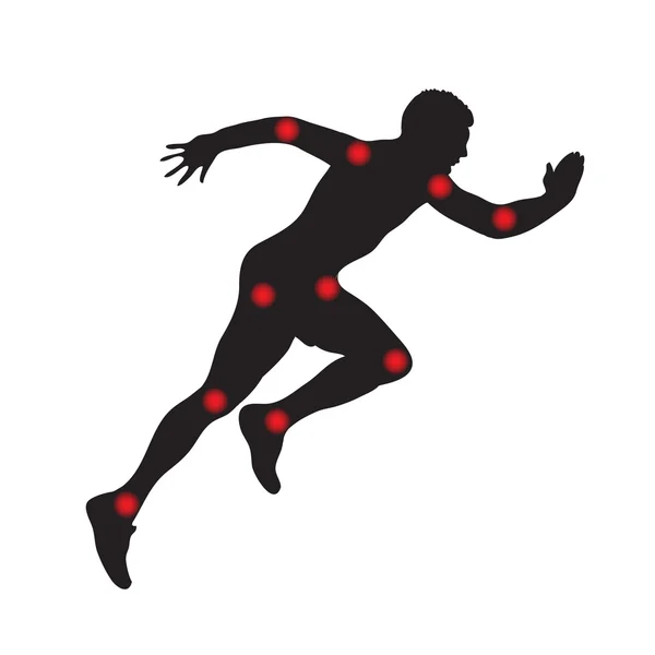 Silueta de un hombre corriendo, dolor en las articulaciones. Ilustración vectorial — Vector de stock
