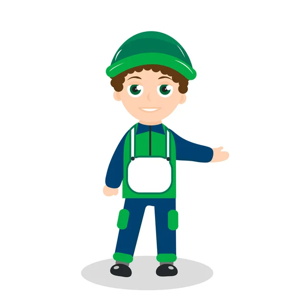 Zeichentrickfiguren-Erbauer. Junge Maskottchen. Arbeiter Bauarbeiter Maskottchen-Logo. Vektorillustration — Stockvektor