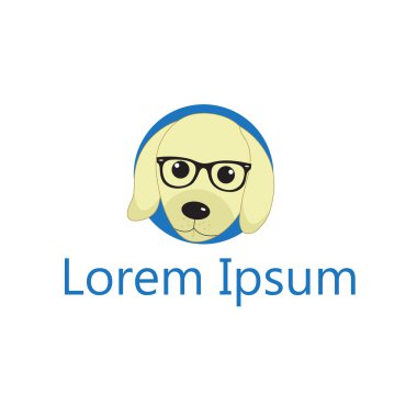Logo hipster köpek, gözlüklü köpek. Labrador baş logosu. Vektör çizimi