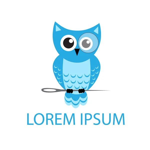 Cartoon Owl zittend op een naald logo. Logo voor naai industrie. Vector illustratie — Stockvector