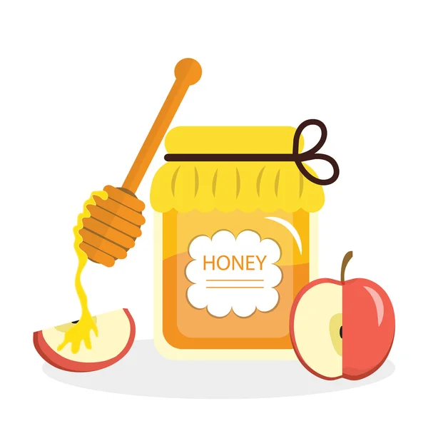 Honig und Äpfel Grußkarte für das jüdische Neujahr rosh hashanah. Vektorillustration — Stockvektor