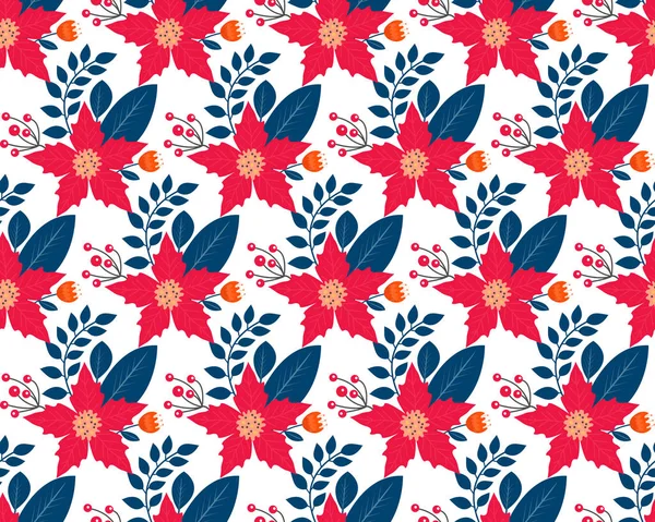 Kerstplanten naadloos patroon. Vrolijk kerstfeest herhalende textuur winterbloemen.Tileable Holiday achtergrond. Vecto illustratie — Stockvector