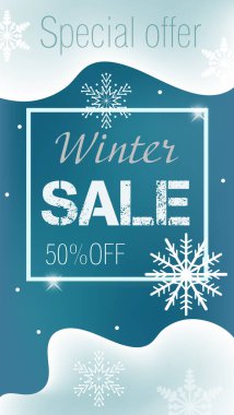 Kış indirimi. Özel teklif ilanı, afiş, hikaye, poster illüstrasyonları.