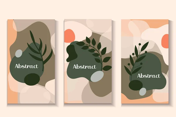 Streszczenie nowoczesny zestaw plakat hipster, okrągłe kształty płynów i roślin tropikalnych. Skandynawski minimalizm. Ilustracja wektora — Wektor stockowy