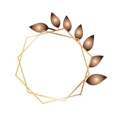 Tropikal yaprakları olan soyut modern altın çerçeve. İskandinav çizgisi tarzı çokgen sim üçgenleri, geometrik, elmas şekiller. Vektör illüstrasyonu