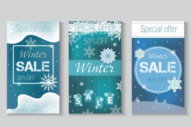 Kış indirimi broşür, afiş, hikaye, poster. Vektör illüstrasyonu