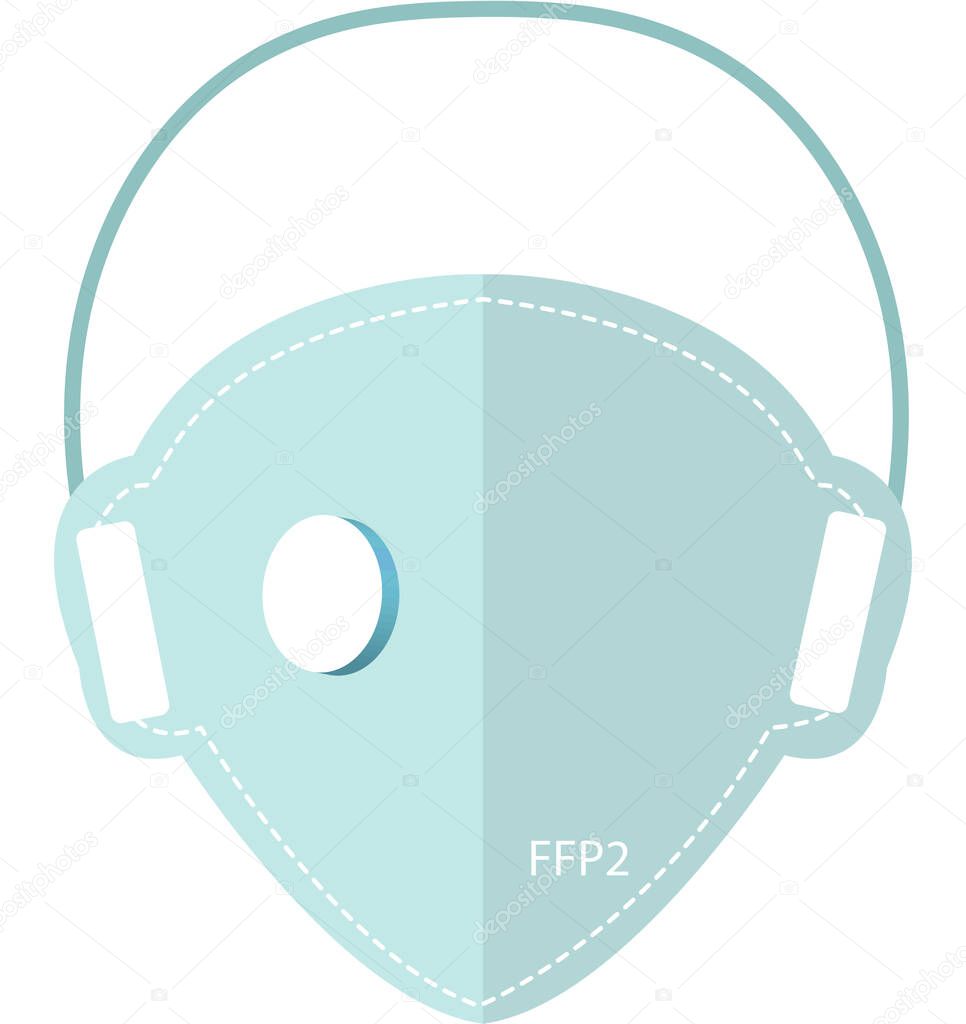 ffp2 protective mask from coronavirus covid 19 icon flat style. Biosecurity respirator medicine concept. Vector illustration