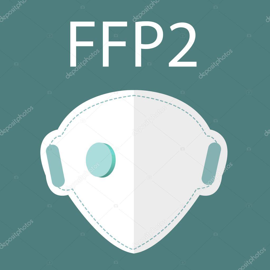 ffp2 protective mask from coronavirus covid 19 icon flat style. Biosecurity respirator medicine concept. Vector illustration