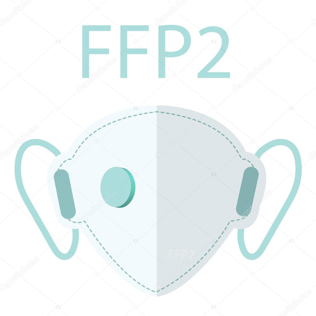 ffp2 protective mask from coronavirus covid 19 icon flat style. Biosecurity respirator medicine concept. Vector illustration