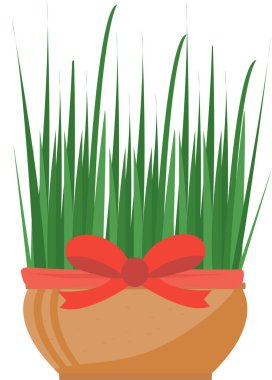 Nowruz simgesi için buğday filizleri. Tencerede bitki var. Vektör illüstrasyonu