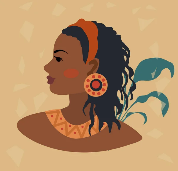 Mulher afro-americana em perfil em traje tradicional. Ilustração vetorial —  Vetores de Stock