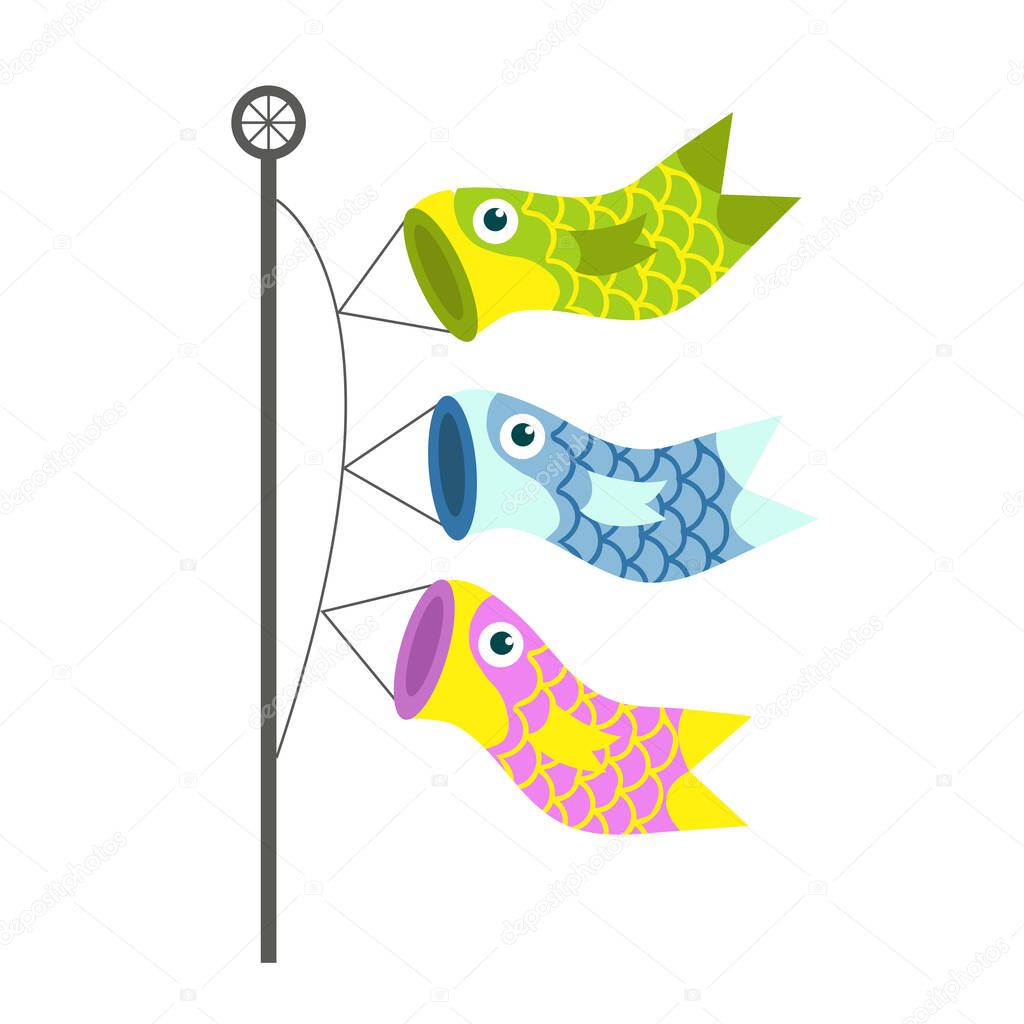 Koinobori carp streamer fish kites. Happy childrens day. Cartoon Fish flag for japanese festival. Vector illustration