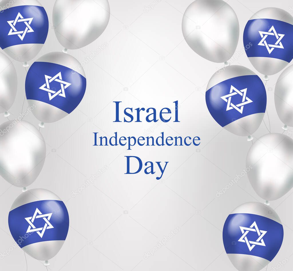 Happy Israel Independence Day greeting card in realistic style with israel flag balloons. Jewish National Holidays. Vector illustration