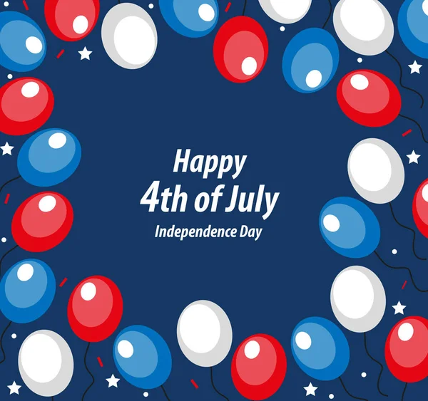 Feliz cartão de saudação de 4 de julho, cartaz, moldura. Modelo de Dia da Independência Americana para o seu projeto. Ilustração vetorial. —  Vetores de Stock