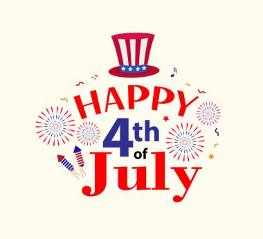 Mutlu 4 Temmuz tebrik kartları, poster. Tasarımınız için Amerikan Bağımsızlık Günü şablonu. Vektör illüstrasyonu.