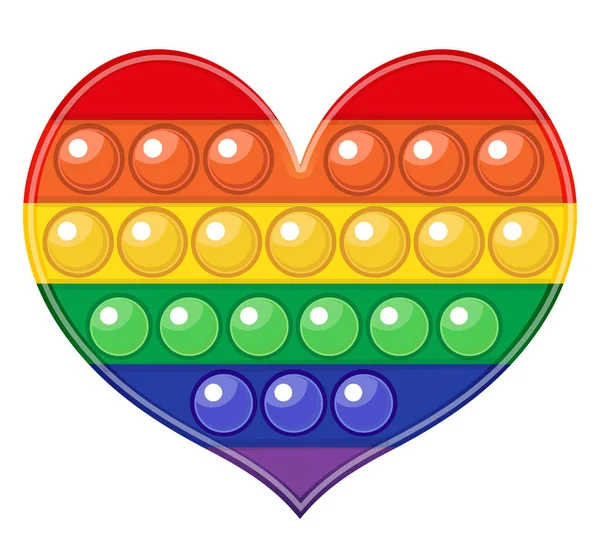 Popit en forma de corazón colorido arco iris fidget juguete antiestrés sensorial pop it para los niños. Ilustración vectorial — Vector de stock