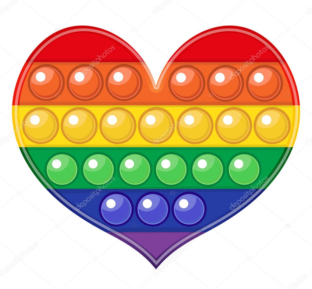 Popit heart shaped colorful rainbow fidget sensory antistress toy pop it for kids. Vector illustration