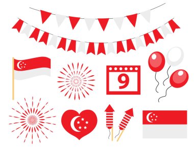 Singapur 'un bağımsızlık günü, ulusal tatil simgeleri belirlendi. Vektör illüstrasyonu.